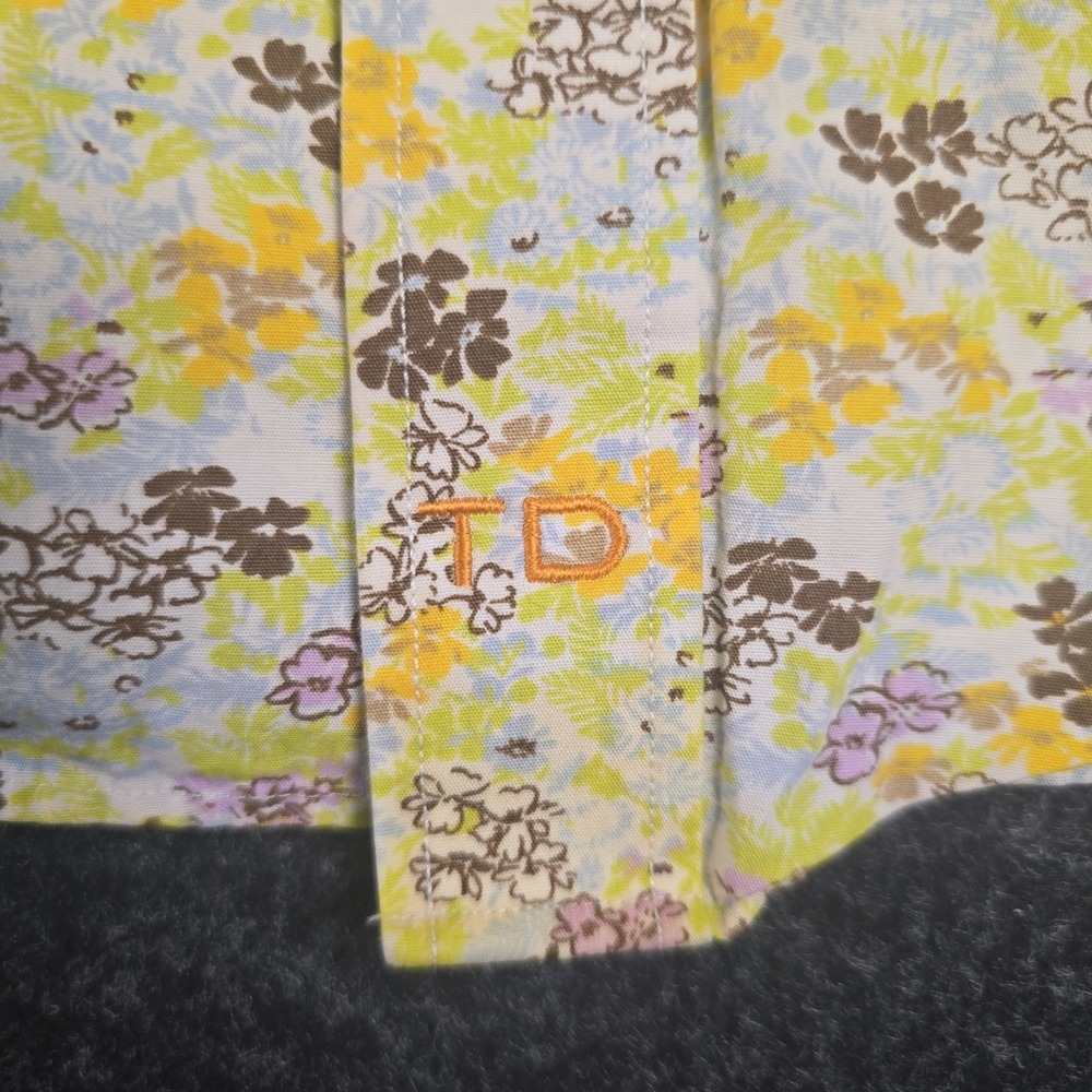 Thomas Dean Mens XL Shirt Yellow Floral Long Sleeve Flip Cuff Shirtmakers Cloth - Picture 5 of 8